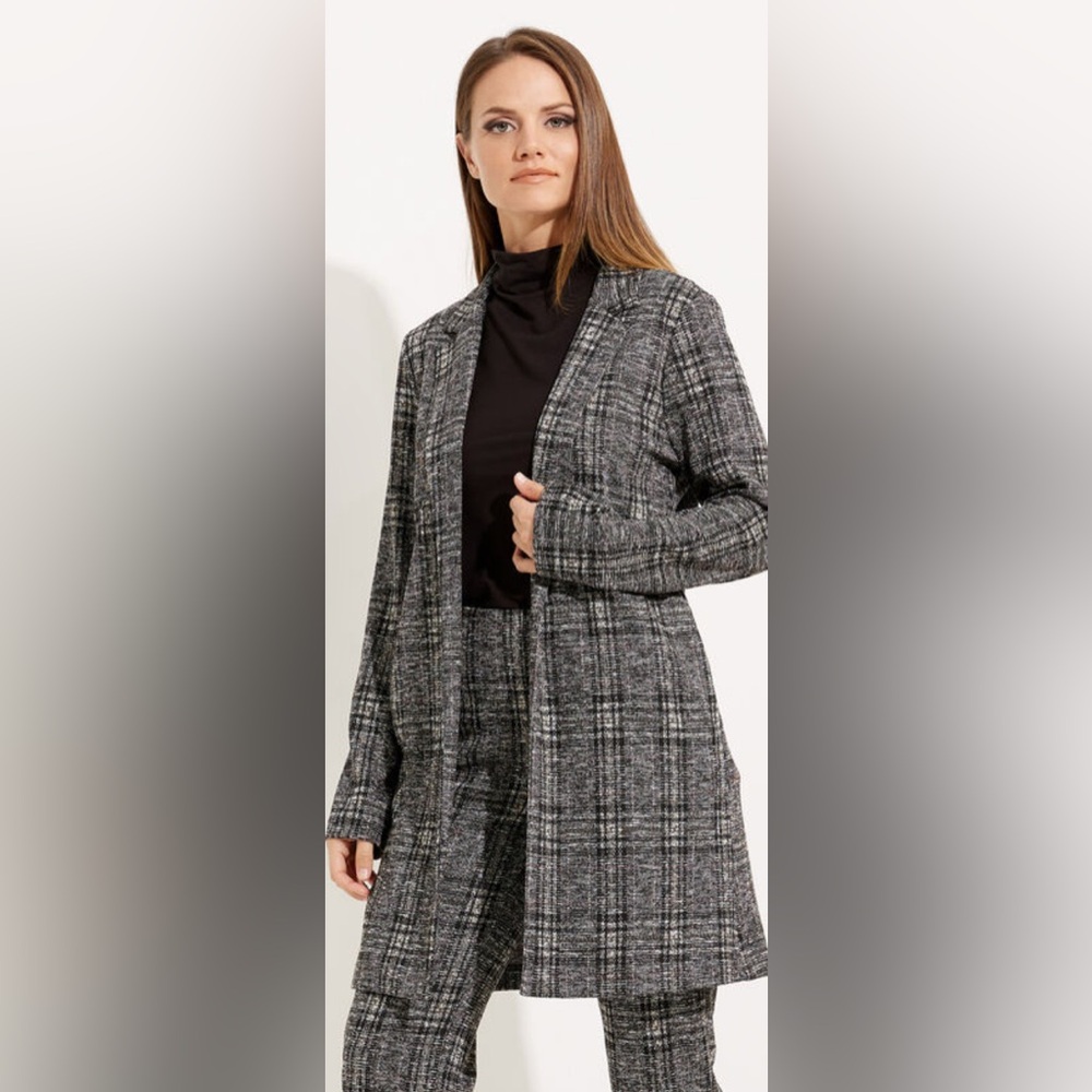 Joseph Ribkoff Plaid Open Front Jacket Blazer 2XL Black/Gray #233142 Mid-length
